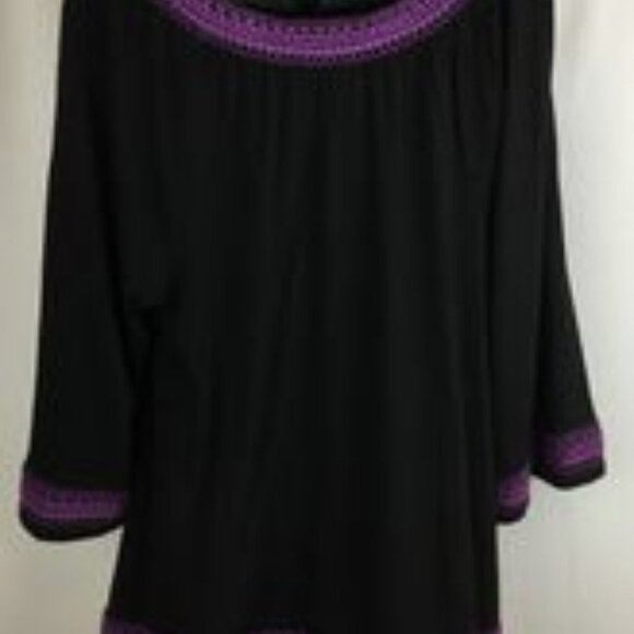 INC.INTERNATIONAL CONCEPTS Black w/Embroidered 3/4 Bell Sleeve Smock Sz XL GUC - Picture 4 of 8